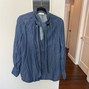 Kate Spade Tie Neck Denim Top Shirt